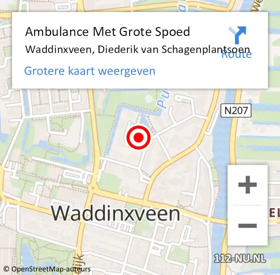 Locatie op kaart van de 112 melding: Ambulance Met Grote Spoed Naar Waddinxveen, Diederik van Schagenplantsoen op 31 juli 2015 07:55