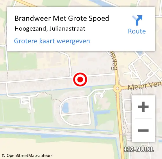 Locatie op kaart van de 112 melding: Brandweer Met Grote Spoed Naar Hoogezand, Julianastraat op 31 juli 2015 10:18