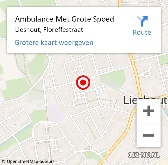 Locatie op kaart van de 112 melding: Ambulance Met Grote Spoed Naar Lieshout, Floreffestraat op 31 juli 2015 12:49