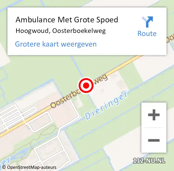 Locatie op kaart van de 112 melding: Ambulance Met Grote Spoed Naar Hoogwoud, Oosterboekelweg op 31 juli 2015 15:07