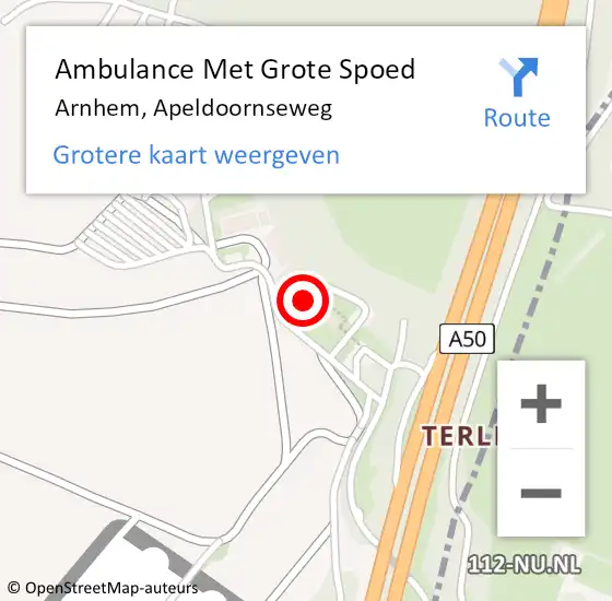 Locatie op kaart van de 112 melding: Ambulance Met Grote Spoed Naar Arnhem, Apeldoornseweg op 31 juli 2015 15:20