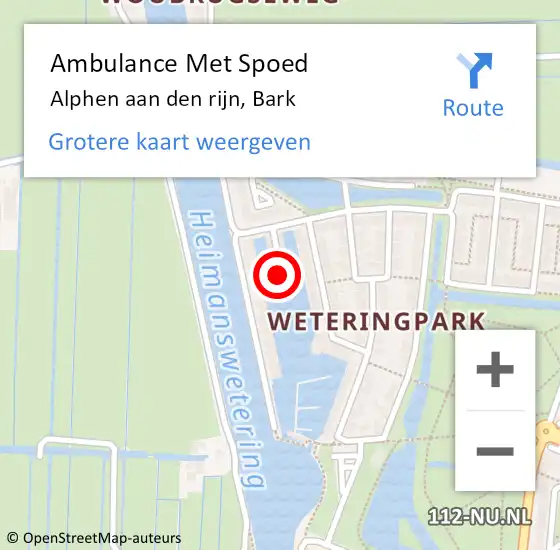 Locatie op kaart van de 112 melding: Ambulance Met Spoed Naar Alphen aan den rijn, Bark op 12 september 2013 23:21