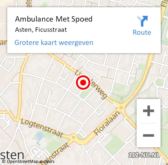 Locatie op kaart van de 112 melding: Ambulance Met Spoed Naar Asten, Ficusstraat op 31 juli 2015 16:28