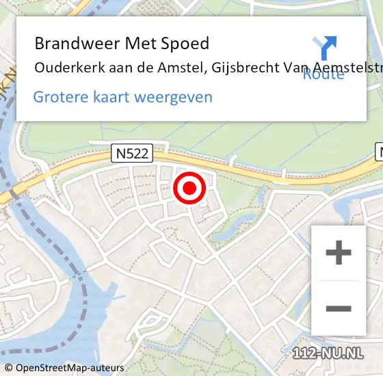 Locatie op kaart van de 112 melding: Brandweer Met Spoed Naar Ouderkerk aan de Amstel, Gijsbrecht Van Aemstelstraat op 31 juli 2015 16:45