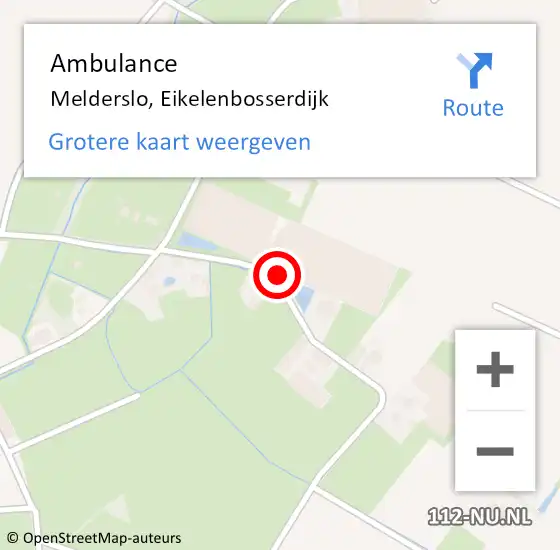 Locatie op kaart van de 112 melding: Ambulance Melderslo, Eikelenbosserdijk op 31 juli 2015 18:01