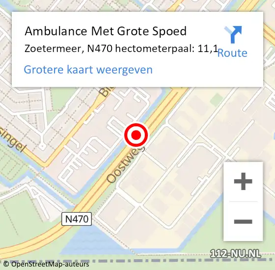 Locatie op kaart van de 112 melding: Ambulance Met Grote Spoed Naar Zoetermeer, N470 hectometerpaal: 11,1 op 31 juli 2015 18:58