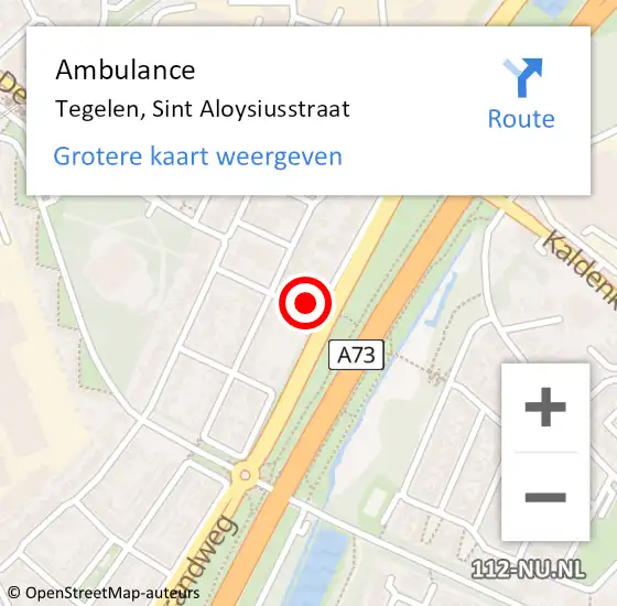 Locatie op kaart van de 112 melding: Ambulance Tegelen, Sint Aloysiusstraat op 31 juli 2015 19:11