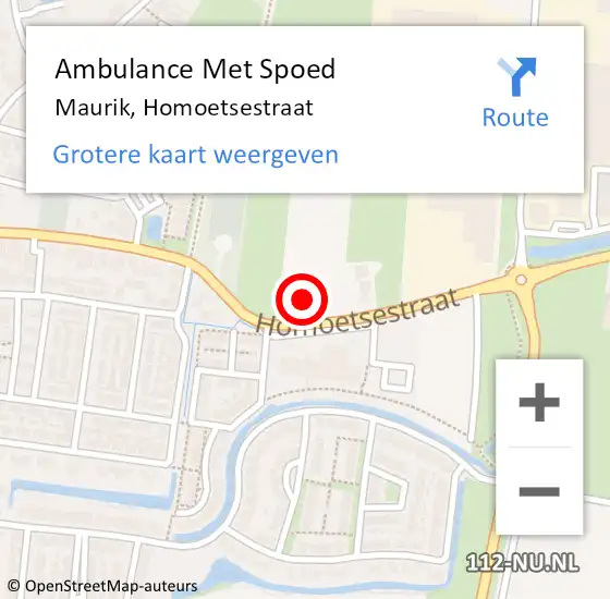 Locatie op kaart van de 112 melding: Ambulance Met Spoed Naar Maurik, Homoetsestraat op 31 juli 2015 20:29