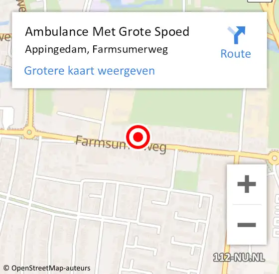 Locatie op kaart van de 112 melding: Ambulance Met Grote Spoed Naar Appingedam, Farmsumerweg op 31 juli 2015 21:51