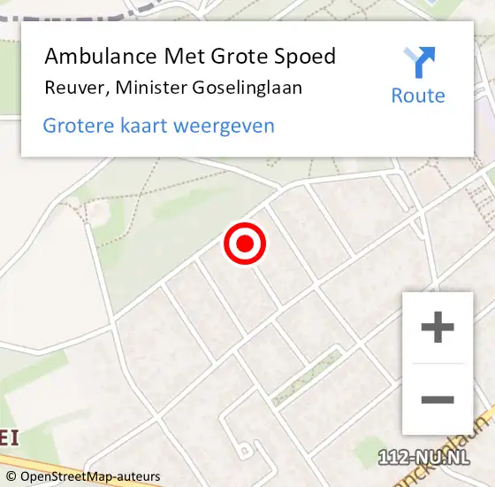 Locatie op kaart van de 112 melding: Ambulance Met Grote Spoed Naar Reuver, Minister Goselinglaan op 1 augustus 2015 02:23