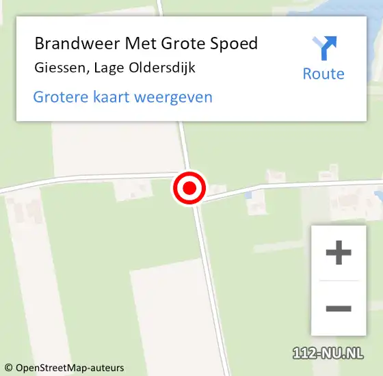 Locatie op kaart van de 112 melding: Brandweer Met Grote Spoed Naar Giessen, Lage Oldersdijk op 1 augustus 2015 05:32