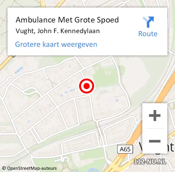 Locatie op kaart van de 112 melding: Ambulance Met Grote Spoed Naar Vught, John F. Kennedylaan op 15 november 2013 21:03