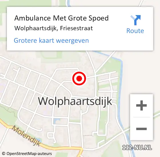 Locatie op kaart van de 112 melding: Ambulance Met Grote Spoed Naar Wolphaartsdijk, Friesestraat op 1 augustus 2015 07:09