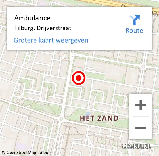 Locatie op kaart van de 112 melding: Ambulance Tilburg, Drijverstraat op 1 augustus 2015 09:06