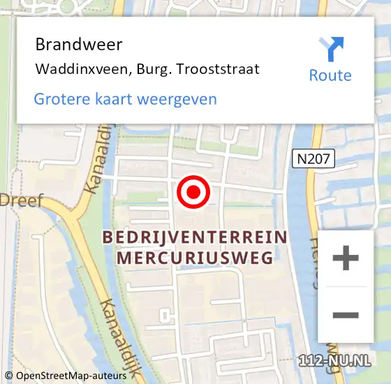 Locatie op kaart van de 112 melding: Brandweer Waddinxveen, Burg. Trooststraat op 15 november 2013 21:15