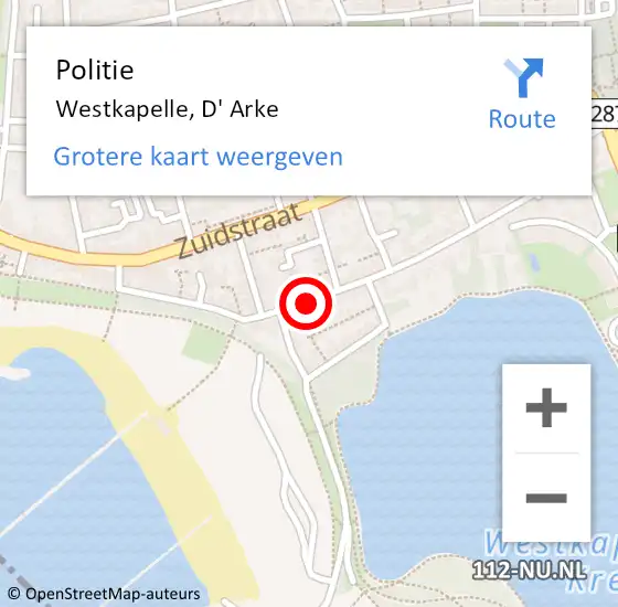 Locatie op kaart van de 112 melding: Politie Westkapelle, D' Arke op 1 augustus 2015 10:14