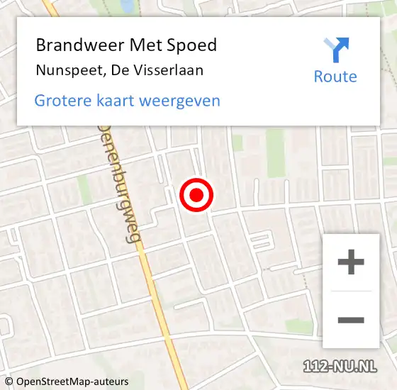 Locatie op kaart van de 112 melding: Brandweer Met Spoed Naar Nunspeet, De Visserlaan op 1 augustus 2015 11:26