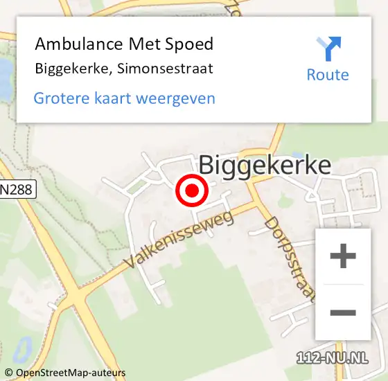 Locatie op kaart van de 112 melding: Ambulance Met Spoed Naar Biggekerke, Simonsestraat op 1 augustus 2015 11:51