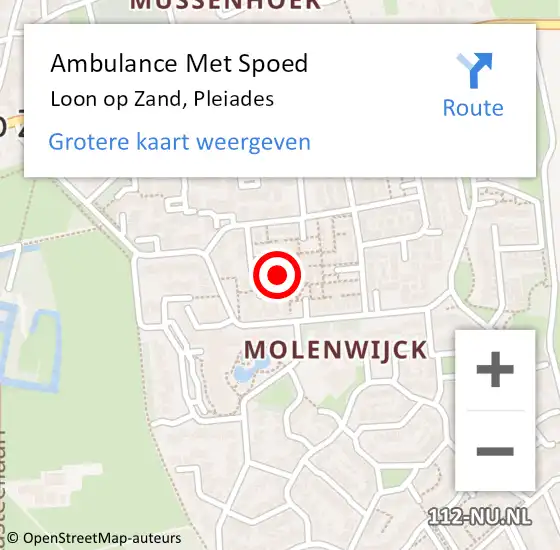 Locatie op kaart van de 112 melding: Ambulance Met Spoed Naar Loon op Zand, Pleiades op 1 augustus 2015 13:00