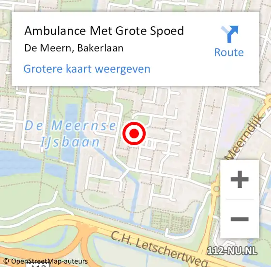 Locatie op kaart van de 112 melding: Ambulance Met Grote Spoed Naar De Meern, Bakerlaan op 1 augustus 2015 13:53