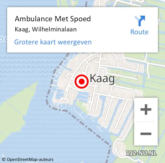 Locatie op kaart van de 112 melding: Ambulance Met Spoed Naar Kaag, Wilhelminalaan op 1 augustus 2015 14:05