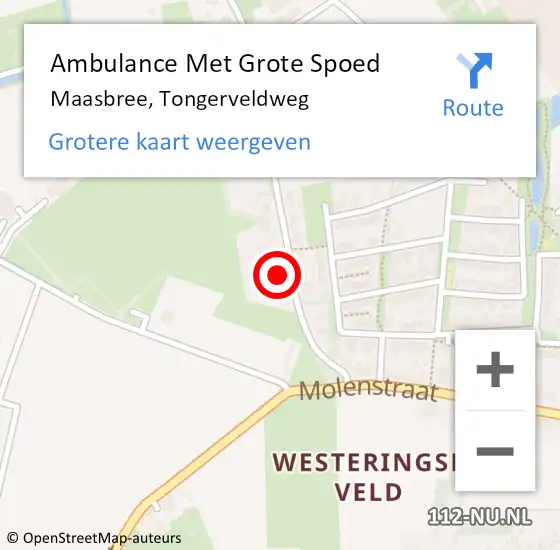 Locatie op kaart van de 112 melding: Ambulance Met Grote Spoed Naar Maasbree, Tongerveldweg op 15 november 2013 21:55