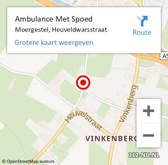 Locatie op kaart van de 112 melding: Ambulance Met Spoed Naar Moergestel, Heuveldwarsstraat op 1 augustus 2015 15:11