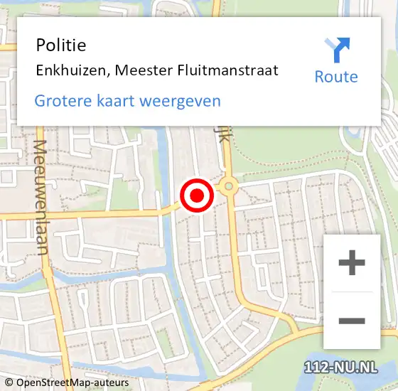 Locatie op kaart van de 112 melding: Politie Enkhuizen, Meester Fluitmanstraat op 1 augustus 2015 15:16