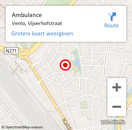 Locatie op kaart van de 112 melding: Ambulance Venlo, Vijverhofstraat op 1 augustus 2015 15:25
