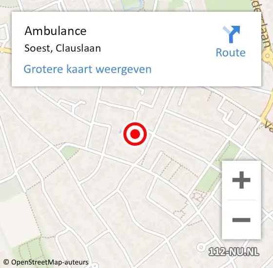 Locatie op kaart van de 112 melding: Ambulance Soest, Clauslaan op 1 augustus 2015 15:45