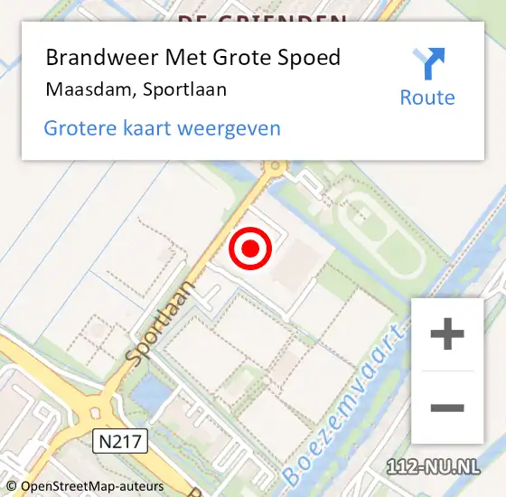 Locatie op kaart van de 112 melding: Brandweer Met Grote Spoed Naar Maasdam, Sportlaan op 1 augustus 2015 16:39