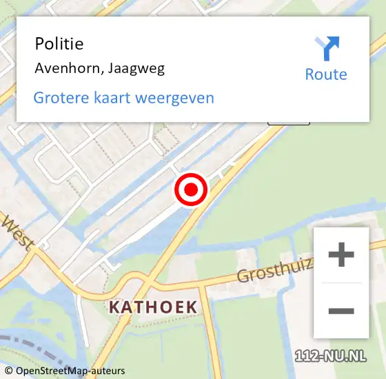 Locatie op kaart van de 112 melding: Politie Avenhorn, Jaagweg op 1 augustus 2015 17:28