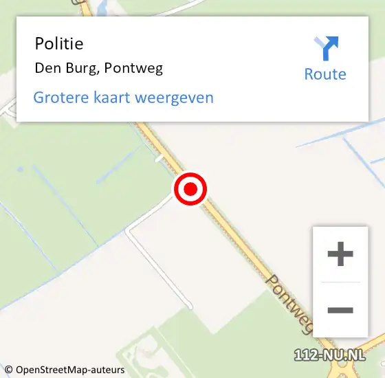 Locatie op kaart van de 112 melding: Politie Den Burg, Pontweg op 1 augustus 2015 17:28