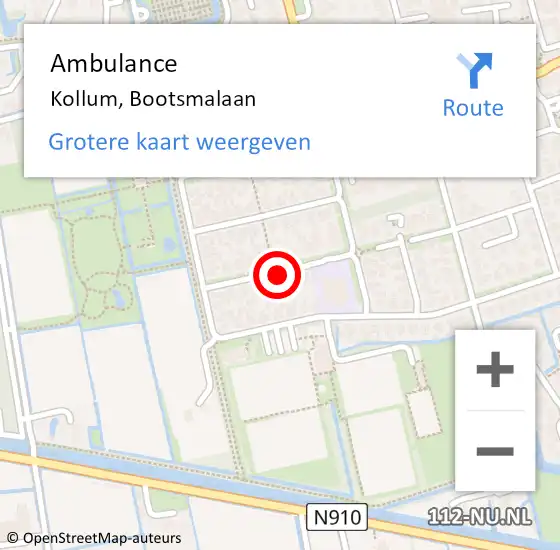 Locatie op kaart van de 112 melding: Ambulance Kollum, Bootsmalaan op 1 augustus 2015 17:41