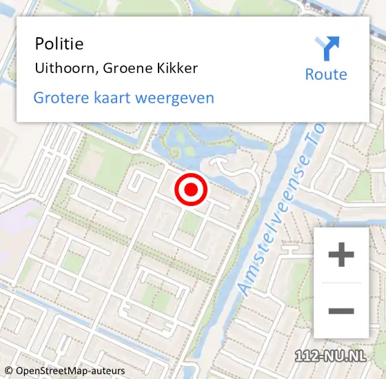 Locatie op kaart van de 112 melding: Politie Uithoorn, Groene Kikker op 1 augustus 2015 17:55