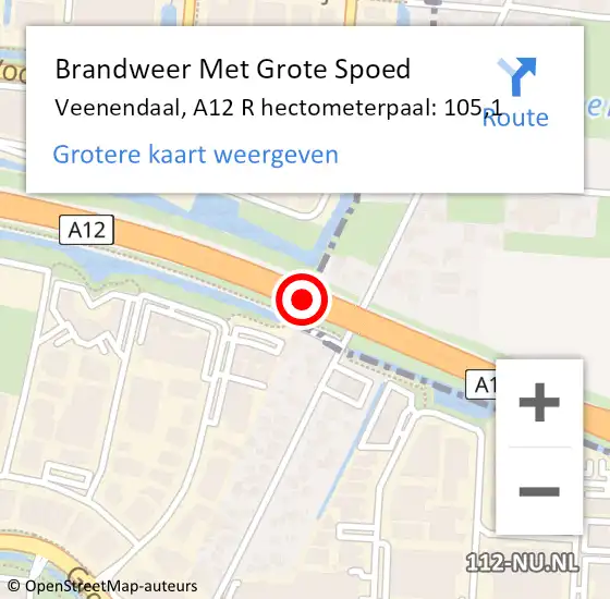 Locatie op kaart van de 112 melding: Brandweer Met Grote Spoed Naar Veenendaal, A12 R hectometerpaal: 105,1 op 1 augustus 2015 19:46