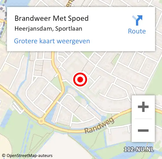 Locatie op kaart van de 112 melding: Brandweer Met Spoed Naar Heerjansdam, Sportlaan op 1 augustus 2015 19:56