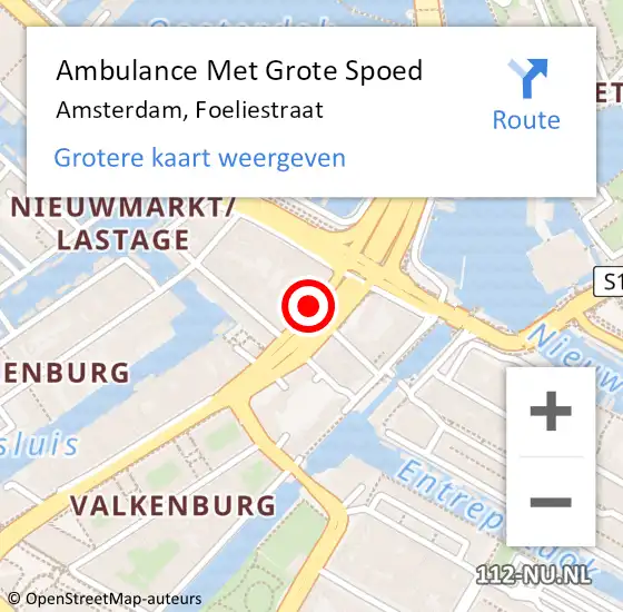 Locatie op kaart van de 112 melding: Ambulance Met Grote Spoed Naar Amsterdam, Foeliestraat op 1 augustus 2015 20:05