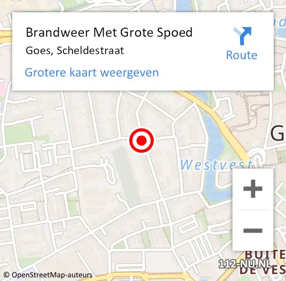 Locatie op kaart van de 112 melding: Brandweer Met Grote Spoed Naar Goes, Scheldestraat op 1 augustus 2015 22:00