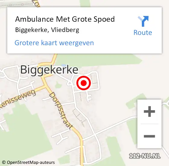 Locatie op kaart van de 112 melding: Ambulance Met Grote Spoed Naar Biggekerke, Vliedberg op 15 november 2013 22:56