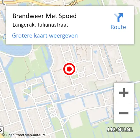 Locatie op kaart van de 112 melding: Brandweer Met Spoed Naar Langerak, Julianastraat op 1 augustus 2015 23:02