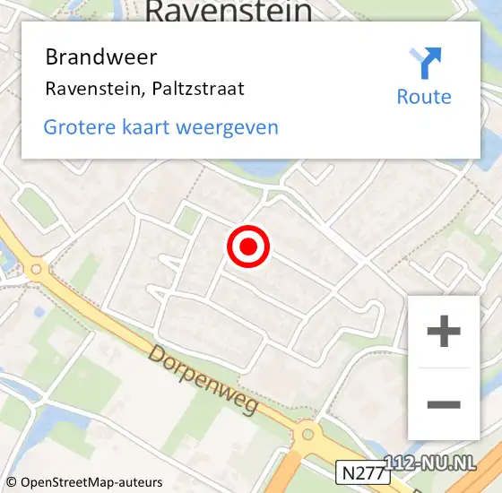 Locatie op kaart van de 112 melding: Brandweer Ravenstein, Paltzstraat op 2 augustus 2015 00:37