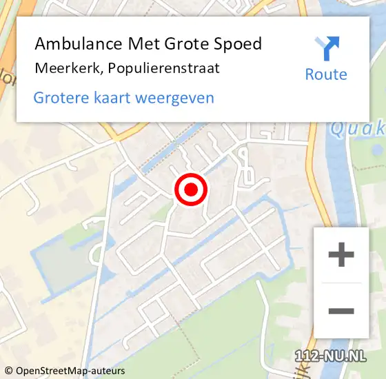 Locatie op kaart van de 112 melding: Ambulance Met Grote Spoed Naar Meerkerk, Populierenstraat op 2 augustus 2015 01:07