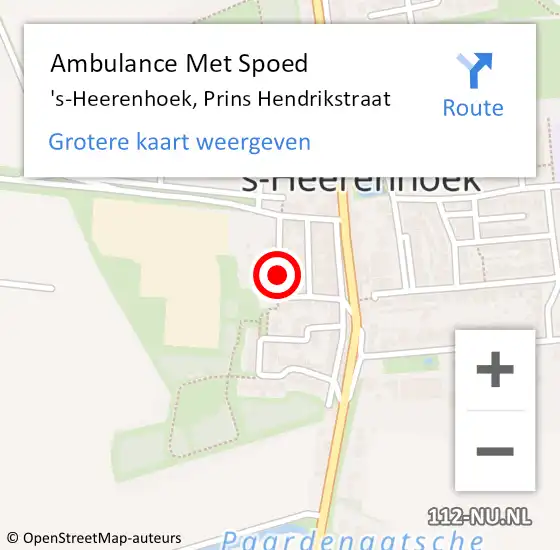 Locatie op kaart van de 112 melding: Ambulance Met Spoed Naar 's-Heerenhoek, Prins Hendrikstraat op 2 augustus 2015 01:59