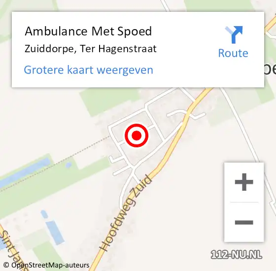 Locatie op kaart van de 112 melding: Ambulance Met Spoed Naar Zuiddorpe, Ter Hagenstraat op 2 augustus 2015 03:10