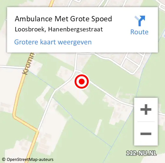 Locatie op kaart van de 112 melding: Ambulance Met Grote Spoed Naar Loosbroek, Hanenbergsestraat op 2 augustus 2015 05:30