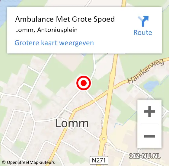 Locatie op kaart van de 112 melding: Ambulance Met Grote Spoed Naar Lomm, Antoniusplein op 2 augustus 2015 08:58