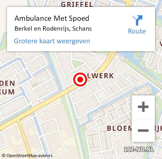 Locatie op kaart van de 112 melding: Ambulance Met Spoed Naar Berkel en Rodenrijs, Schans op 2 augustus 2015 09:43
