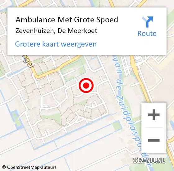 Locatie op kaart van de 112 melding: Ambulance Met Grote Spoed Naar Zevenhuizen, De Meerkoet op 2 augustus 2015 12:05