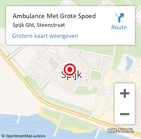 Locatie op kaart van de 112 melding: Ambulance Met Grote Spoed Naar Spijk Gld, Steenstraat op 2 augustus 2015 14:38